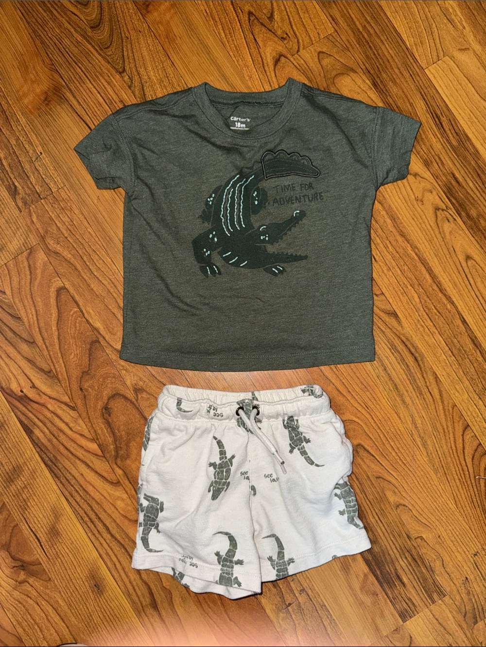 Carter's Dark Gray Crocodile Tee with Light Gray Croc Print Shorts
